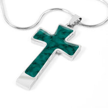 Load image into Gallery viewer, Teal Cross Necklace Faux Marble Pendant Stainless Steel Necklace With Chain and Gift Box