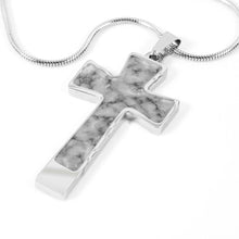 Load image into Gallery viewer, Gray Faux Marble Stainless Steel Cross Pendant Necklace With Chain and Gift Box