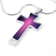Load image into Gallery viewer, Pink and Purple Galaxy Cross Stainless Steel Necklace Gift Set