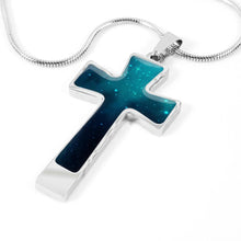 Load image into Gallery viewer, Teal Galaxy Cross Stainless Steel Pendant Necklace