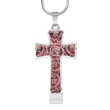 Load image into Gallery viewer, Rose Faux Marble With Roses Stainless Steel Cross Jewelry Pendant Necklace With Chain and Gift Box