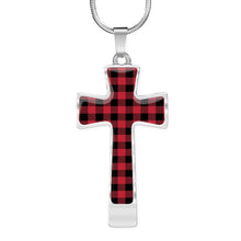 Load image into Gallery viewer, Buffalo Plaid Cross Pendant Necklace With Chain and Gift Box
