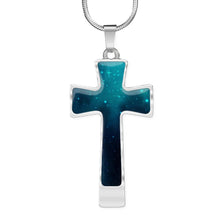 Load image into Gallery viewer, Teal Galaxy Cross Stainless Steel Pendant Necklace