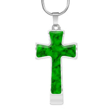 Load image into Gallery viewer, Green Faux Marble Cross Pendant Necklace Stainless Steel With Chain and Gift Set