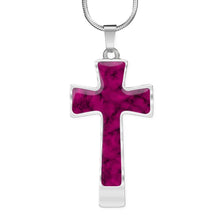 Load image into Gallery viewer, Magenta Faux Marble Cross Pendant Necklace Stainless Steel With Chain and Gift Box