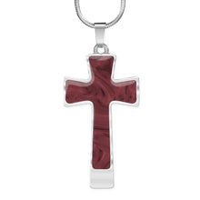 Load image into Gallery viewer, Rose Faux Marble Stainless Steel Cross Pendant Necklace Chain Gift Set