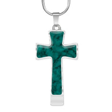 Load image into Gallery viewer, Teal Cross Necklace Faux Marble Pendant Stainless Steel Necklace With Chain and Gift Box