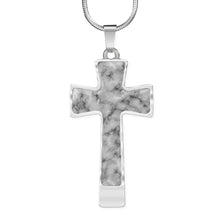 Load image into Gallery viewer, Gray Faux Marble Stainless Steel Cross Pendant Necklace With Chain and Gift Box