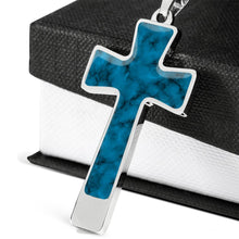 Load image into Gallery viewer, Blue Faux Marble Stainless Steel Cross Necklace Pendant With Chain and Gift Box