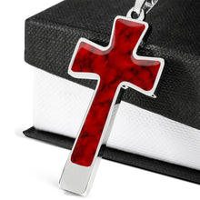 Load image into Gallery viewer, Red Faux Marble Cross Jewelry Religious Christian Stainless Steel Pendant Necklace With Chain and Gift Box