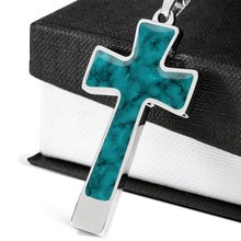 Load image into Gallery viewer, Turquoise Faux Marble Stainless Steel Cross Necklace With Chain and Gift Box