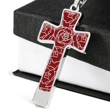 Load image into Gallery viewer, Red With Rose Outline Pattern Cross Jewelry Pendant Stainless Steel or 18K Gold Plater With Necklace Chain and Gift Box