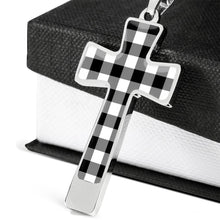 Load image into Gallery viewer, Black and White Buffalo Plaid Christian Cross Necklace With Chain and Gift Box