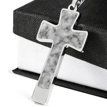 Load image into Gallery viewer, Gray Faux Marble Stainless Steel Cross Pendant Necklace With Chain and Gift Box