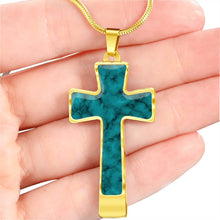 Load image into Gallery viewer, Turquoise Faux Marble Stainless Steel Cross Necklace With Chain and Gift Box