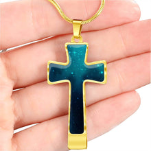 Load image into Gallery viewer, Teal Galaxy Cross Stainless Steel Pendant Necklace