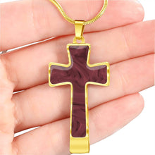 Load image into Gallery viewer, Rose Faux Marble Stainless Steel Cross Pendant Necklace Chain Gift Set