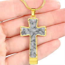 Load image into Gallery viewer, Gray Faux Marble Stainless Steel Cross Pendant Necklace With Chain and Gift Box