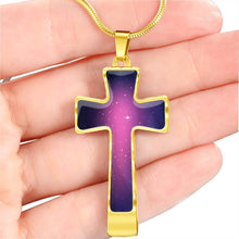 Load image into Gallery viewer, Pink and Purple Galaxy Cross Stainless Steel Necklace Gift Set