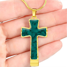 Load image into Gallery viewer, Teal Cross Necklace Faux Marble Pendant Stainless Steel Necklace With Chain and Gift Box