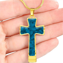 Load image into Gallery viewer, Blue Faux Marble Stainless Steel Cross Necklace Pendant With Chain and Gift Box