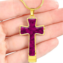 Load image into Gallery viewer, Magenta Faux Marble Cross Pendant Necklace Stainless Steel With Chain and Gift Box