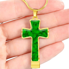 Load image into Gallery viewer, Green Faux Marble Cross Pendant Necklace Stainless Steel With Chain and Gift Set