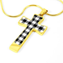 Load image into Gallery viewer, Black and White Buffalo Plaid Christian Cross Necklace With Chain and Gift Box
