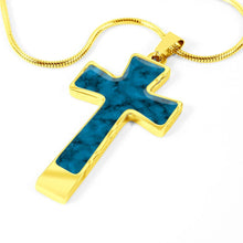 Load image into Gallery viewer, Blue Faux Marble Stainless Steel Cross Necklace Pendant With Chain and Gift Box