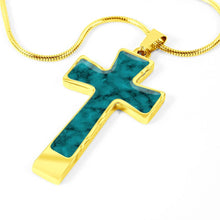 Load image into Gallery viewer, Turquoise Faux Marble Stainless Steel Cross Necklace With Chain and Gift Box