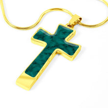 Load image into Gallery viewer, Teal Cross Necklace Faux Marble Pendant Stainless Steel Necklace With Chain and Gift Box