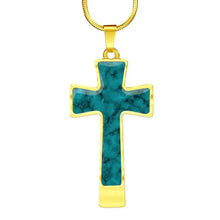Load image into Gallery viewer, Turquoise Faux Marble Stainless Steel Cross Necklace With Chain and Gift Box