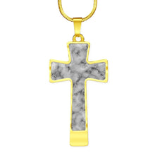 Load image into Gallery viewer, Gray Faux Marble Stainless Steel Cross Pendant Necklace With Chain and Gift Box