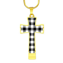 Load image into Gallery viewer, Black and White Buffalo Plaid Christian Cross Necklace With Chain and Gift Box