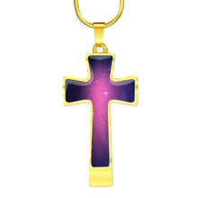 Load image into Gallery viewer, Pink and Purple Galaxy Cross Stainless Steel Necklace Gift Set
