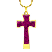 Load image into Gallery viewer, Magenta Faux Marble Cross Pendant Necklace Stainless Steel With Chain and Gift Box