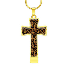 Load image into Gallery viewer, Leopard Print Christian Cross In Stainless Steel or Gold With Chain and Gift Box
