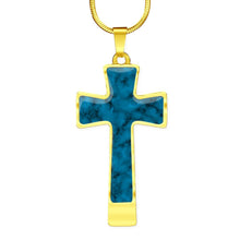Load image into Gallery viewer, Blue Faux Marble Stainless Steel Cross Necklace Pendant With Chain and Gift Box