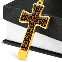 Load image into Gallery viewer, Leopard Print Christian Cross In Stainless Steel or Gold With Chain and Gift Box