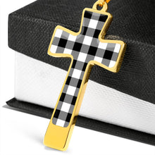 Load image into Gallery viewer, Black and White Buffalo Plaid Christian Cross Necklace With Chain and Gift Box