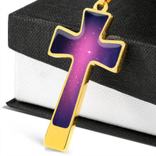 Load image into Gallery viewer, Pink and Purple Galaxy Cross Stainless Steel Necklace Gift Set