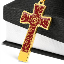 Load image into Gallery viewer, Red With Rose Outline Pattern Cross Jewelry Pendant Stainless Steel or 18K Gold Plater With Necklace Chain and Gift Box