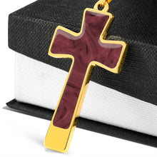 Load image into Gallery viewer, Rose Faux Marble Stainless Steel Cross Pendant Necklace Chain Gift Set