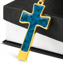 Load image into Gallery viewer, Blue Faux Marble Stainless Steel Cross Necklace Pendant With Chain and Gift Box