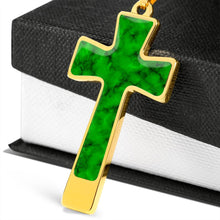 Load image into Gallery viewer, Green Faux Marble Cross Pendant Necklace Stainless Steel With Chain and Gift Set