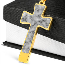Load image into Gallery viewer, Gray Faux Marble Stainless Steel Cross Pendant Necklace With Chain and Gift Box