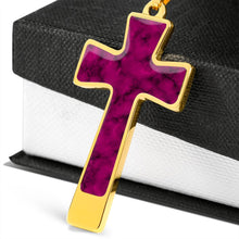 Load image into Gallery viewer, Magenta Faux Marble Cross Pendant Necklace Stainless Steel With Chain and Gift Box