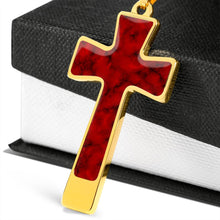 Load image into Gallery viewer, Red Faux Marble Cross Jewelry Religious Christian Stainless Steel Pendant Necklace With Chain and Gift Box