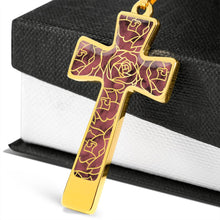 Load image into Gallery viewer, Rose Faux Marble With Roses Stainless Steel Cross Jewelry Pendant Necklace With Chain and Gift Box