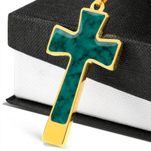 Load image into Gallery viewer, Teal Cross Necklace Faux Marble Pendant Stainless Steel Necklace With Chain and Gift Box